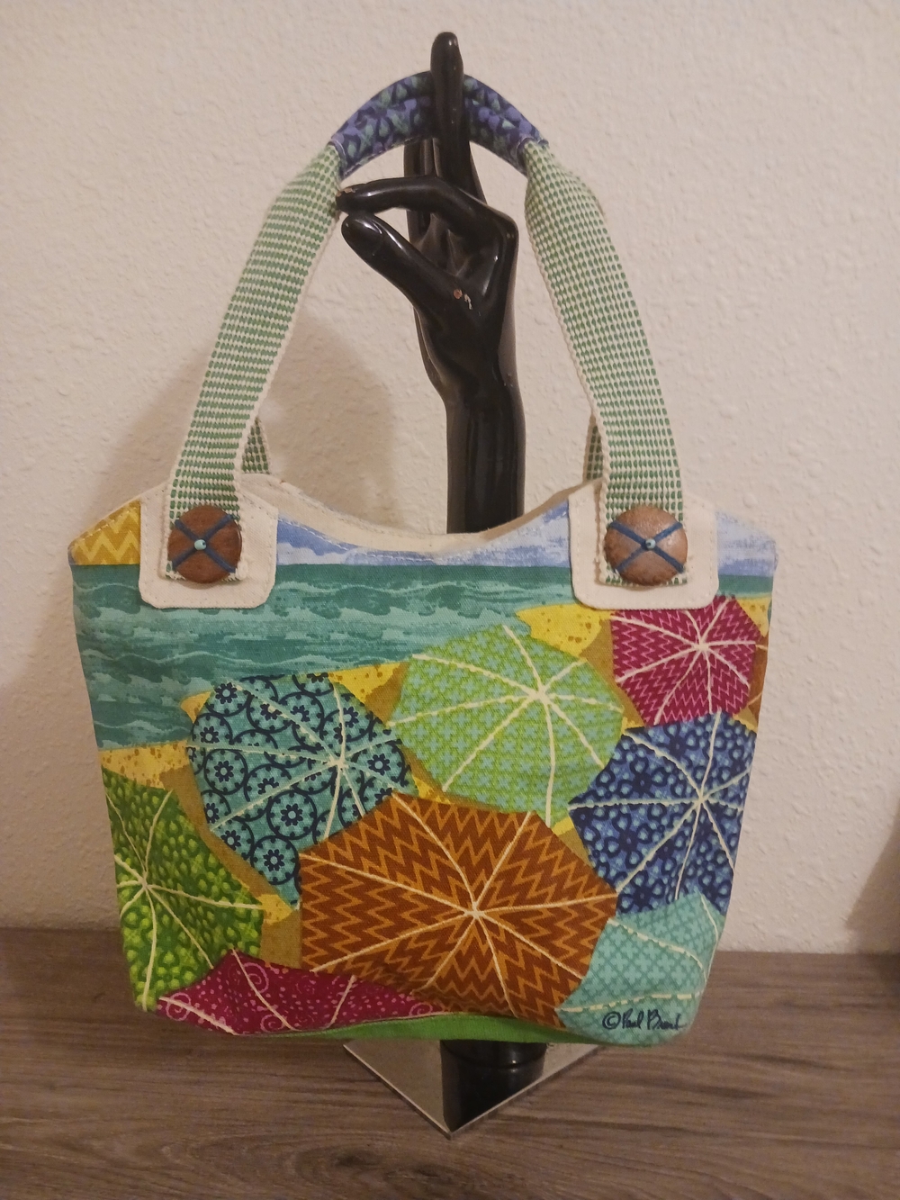 Multicolor Umbrella Print Canvas Tote Bag Small- Med Beach